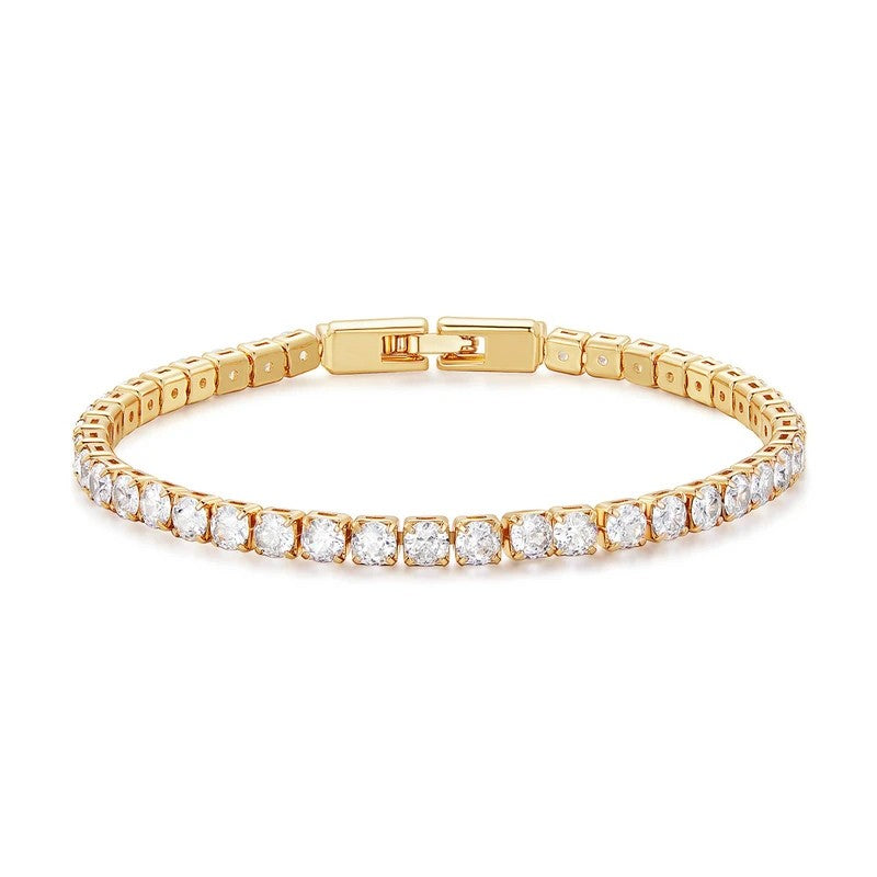 Gold bracelet with diamond accents on a white background