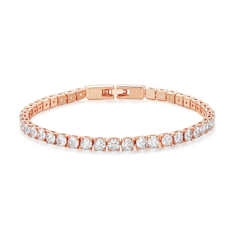 Rose gold bracelet with diamonds on a white background