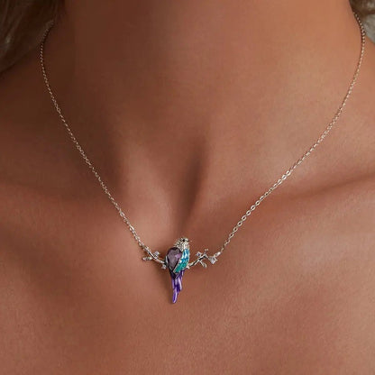 Necklace with a parrot pendant on a person's neck